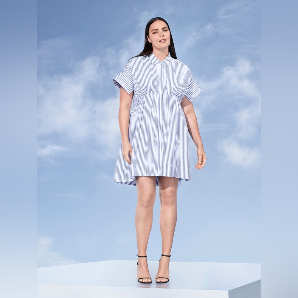 Victoria Beckham for Target Blue White Poplin Striped Fit and Flare Mini Dress S
